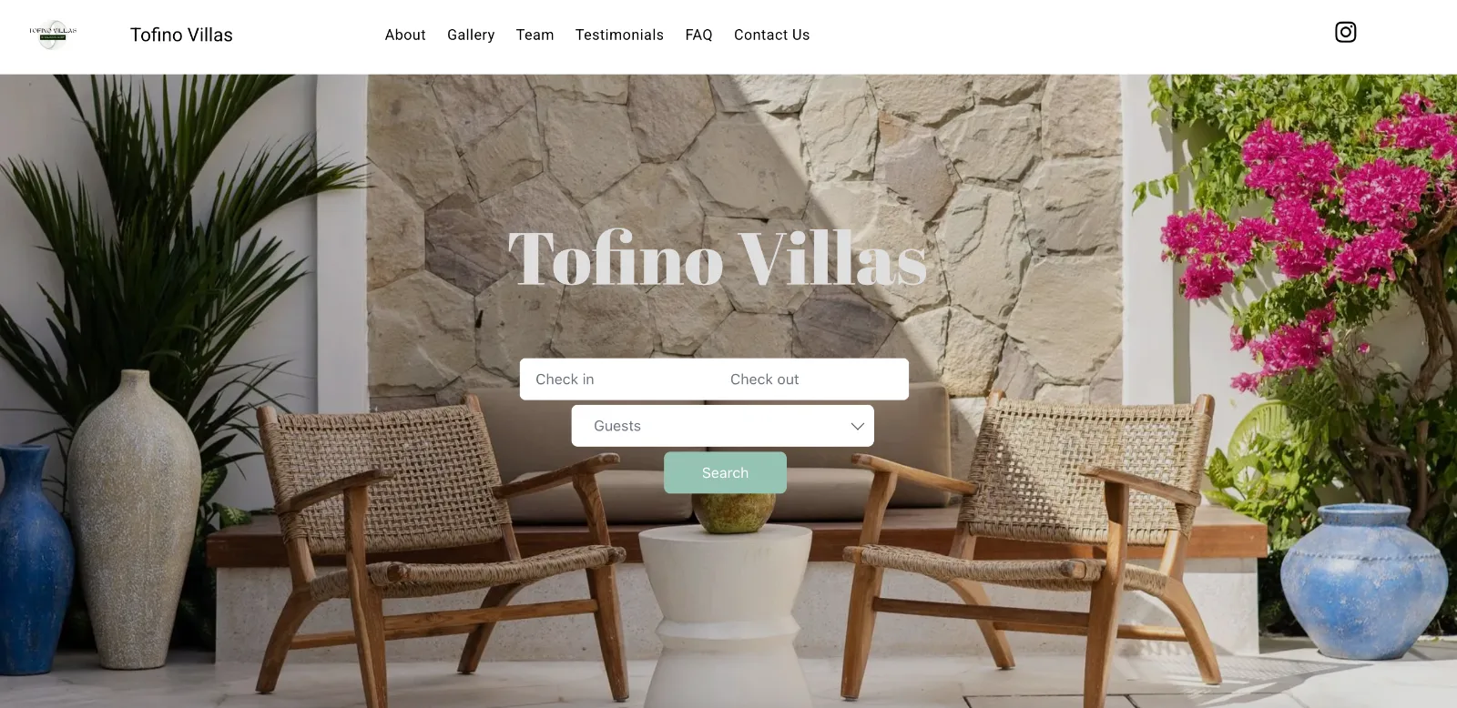 Tofino Villas svetainės pradinis puslapis